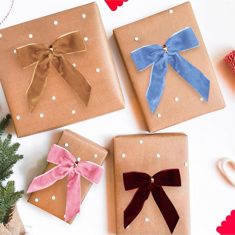 Utehilly 24 Pcs Light Blue Small Velvet Christmas Bows for Christmas Tree, Wreath, Gift Wrapping, Crafts, Wedding, Party, Twist Tie Bows for Treat Bag Bakery Candy Bags, Home Decor 1"W,3.5 x 3.5 inch - Image 5